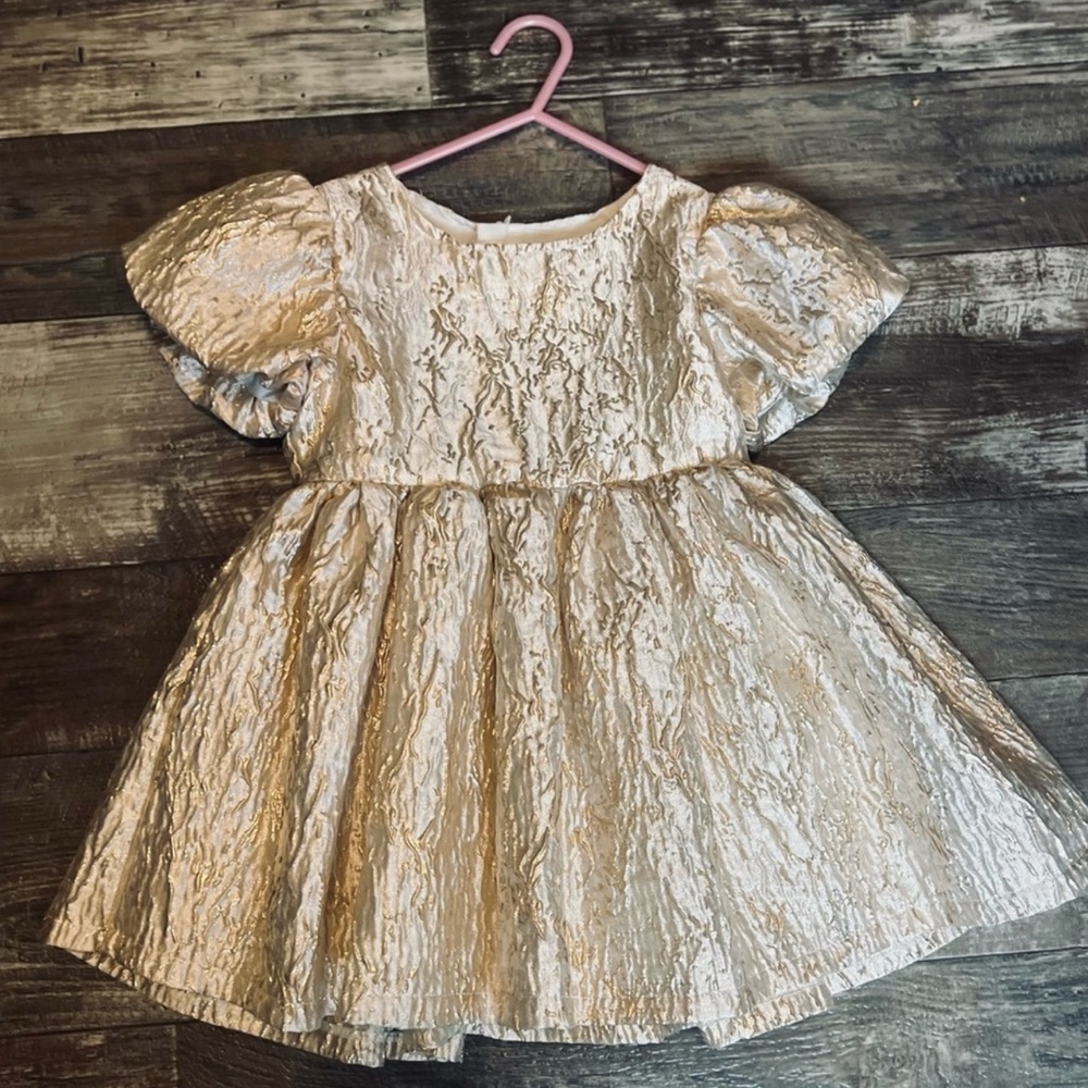 SHEIN Gold Puff Sleeve Sundress for Wedding Guest